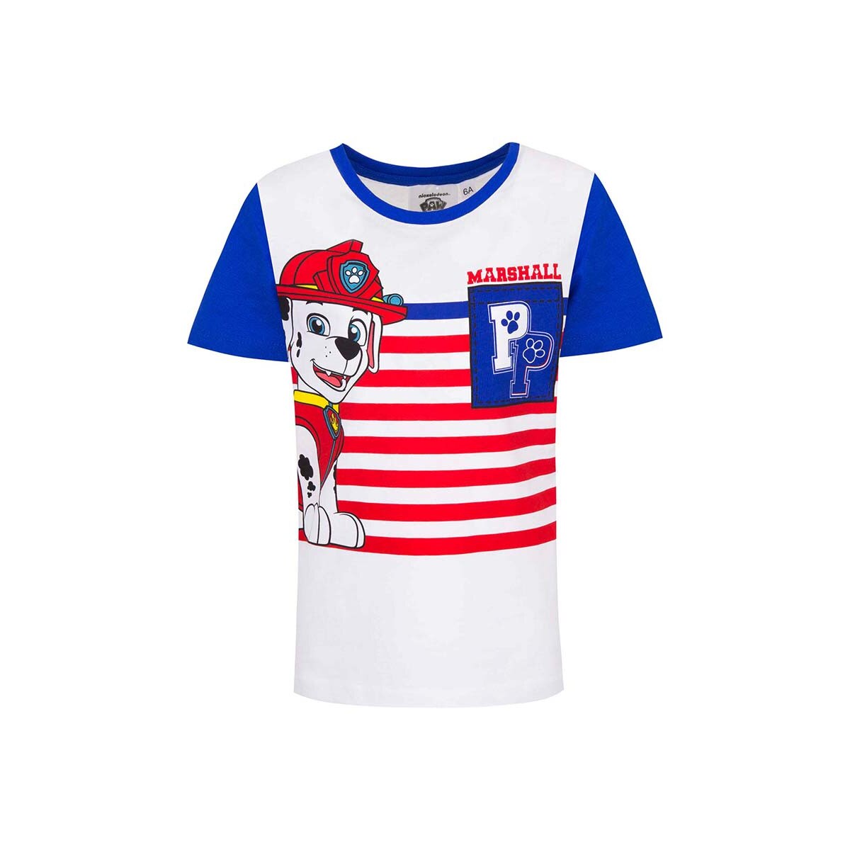 Tricou baieti, Paw Patrol, cu dungi rosii, Marshall, alb
