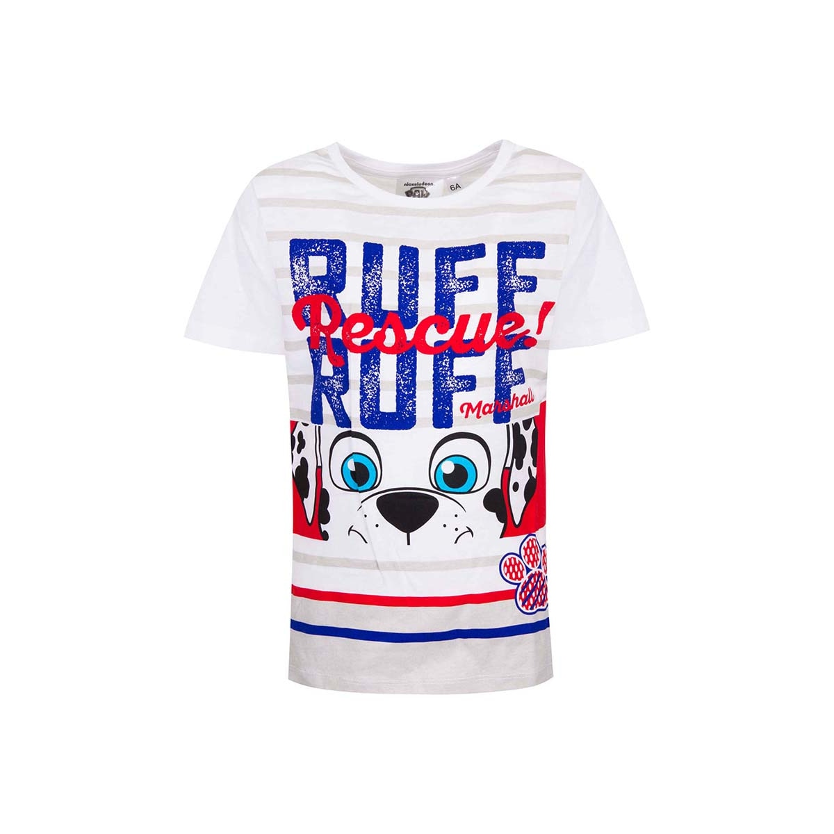 Tricou baieti, Paw Patrol, cu dungi gri, Marshall Rescue, alb