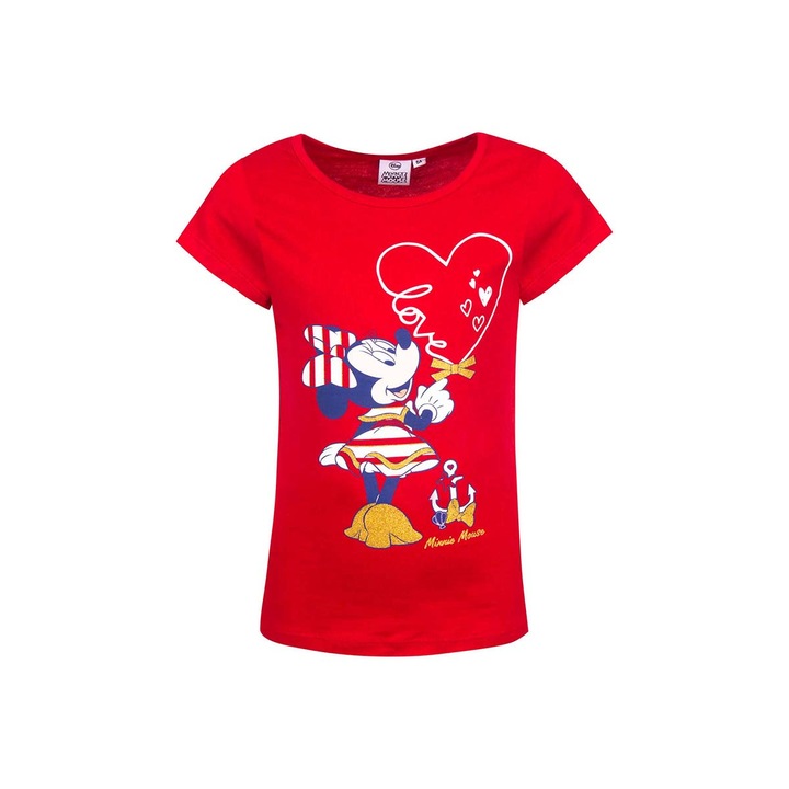 Момичешка тениска, Мини Маус, със златен блясък, Marin Glitter, червена