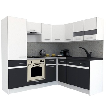 Set Bucatarie de Colt GENA NEW 7 DR. 180-210, Genarom, Cu Corp de Cuptor, Alb /Gri Set Bucatarie de Colt GENA NEW 7 DR. 180-210, Genarom, Cu Corp de Cuptor, Alb /Gri