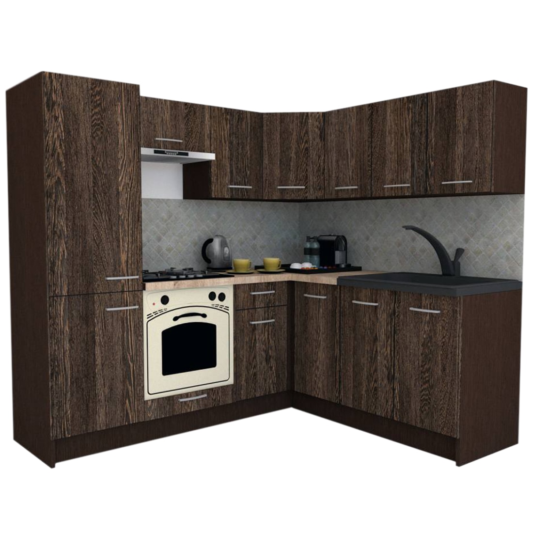 Set Bucatarie de Colt GENA NEW 7 DR. 180-210, Genarom, Cu Corp de Cuptor, Wenge / Decor 7648