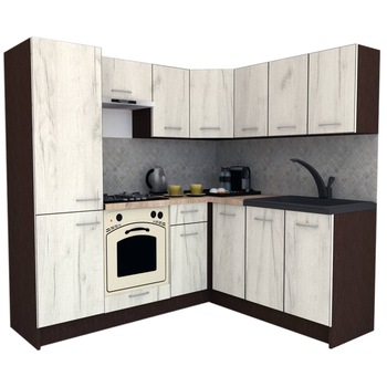 Set Bucatarie de Colt GENA NEW 7 DR. 180-210, Genarom, Cu Corp de Cuptor, Wenge / Decor K001 Set Bucatarie de Colt GENA NEW 7 DR. 180-210, Genarom, Cu Corp de Cuptor, Wenge / Decor K001