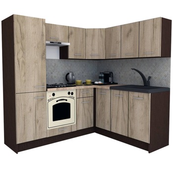 Set Bucatarie de Colt GENA NEW 7 DR. 180-210, Genarom, Cu Corp de Cuptor, Wenge / Decor K002 Set Bucatarie de Colt GENA NEW 7 DR. 180-210, Genarom, Cu Corp de Cuptor, Wenge / Decor K002