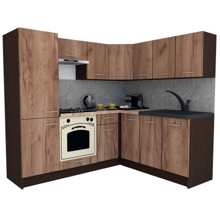 Set Bucatarie de Colt GENA NEW 7 DR. 180-210, Genarom, Cu Corp de Cuptor, Wenge / Decor K004