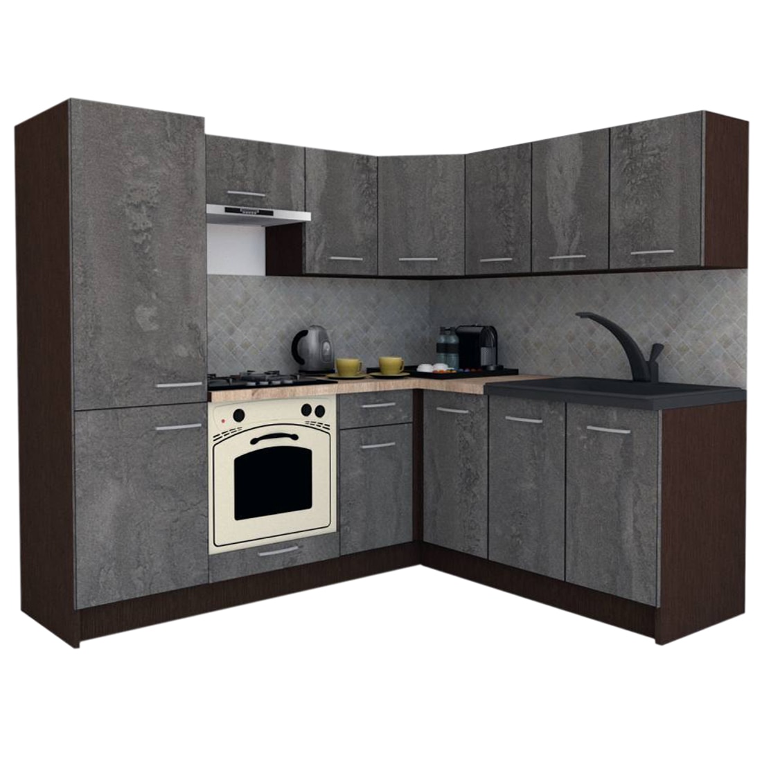 Set Bucatarie de Colt GENA NEW 7 DR. 180-210, Genarom, Cu Corp de Cuptor, Wenge / Decor K352