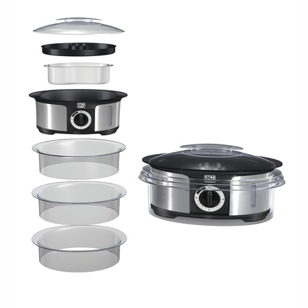 Aparat de gatit cu aburi Star-Light FSD-1012W, 1000W, 12l, Timer, Oprire Automata, Negru/Inox