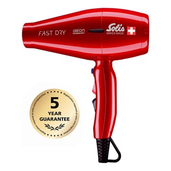 Uscator de par Solis Fast Dry, putere 2200W, anti-frizz, 2 viteze si 3 trepte de caldura, Rosu Uscator de par Solis Fast Dry, putere 2200W, anti-frizz, 2 viteze si 3 trepte de caldura, Rosu