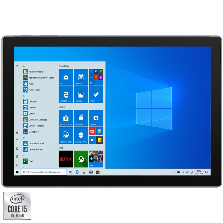 Laptop 2 in 1 Microsoft Surface Pro 7 cu procesor Intel Core i5-1035G4, 12.3", Pixel Sense, Touch, 8GB, 256GB SSD, Intel Iris Plus Graphics, Windows 10 Pro, Platinum