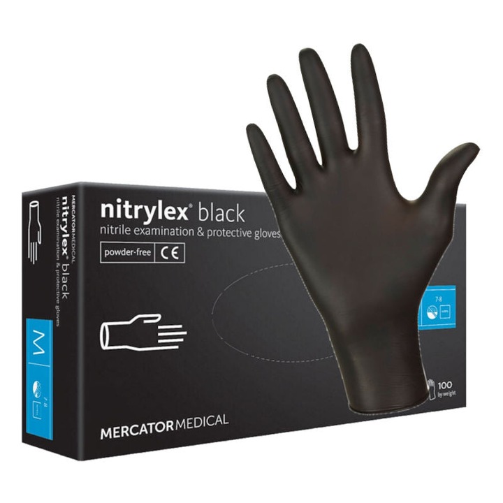 Manusi nitril nepudrate negre, Nitrylex Black, 100 buc/cutie - L