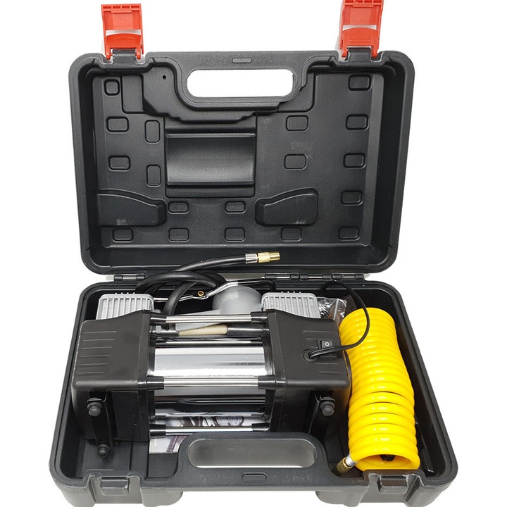 Compresor auto, moto 12V cu 2 cilindri, lanterna 85l pe minut, 150PSI, YT-202