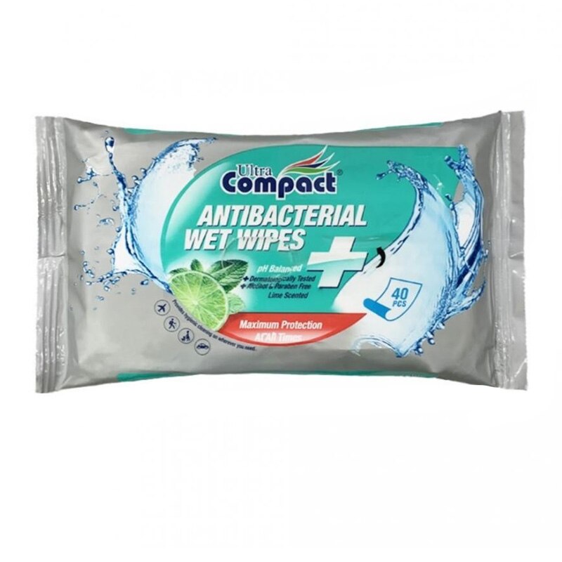 Servetele Antibacteriene umede pentru maini, Dezinfectante, Ultra Compact, 40 buc/set, fara Alcool sau Parabent, Lime