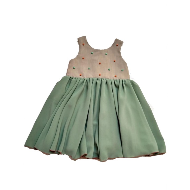 Детска рокля Елза Чех Ада, зелено,сиво, 98см.