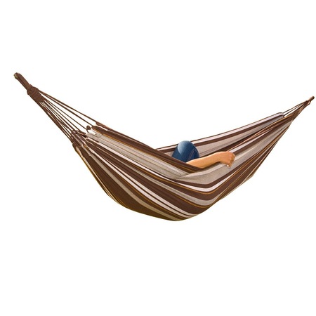 Hamac pentru 2 Persoane XXL pentru Curte sau Gradina, cu Sac de Depozitare, Dimensiuni 200x150cm, Capacitate 160kg, Maro/Alb
