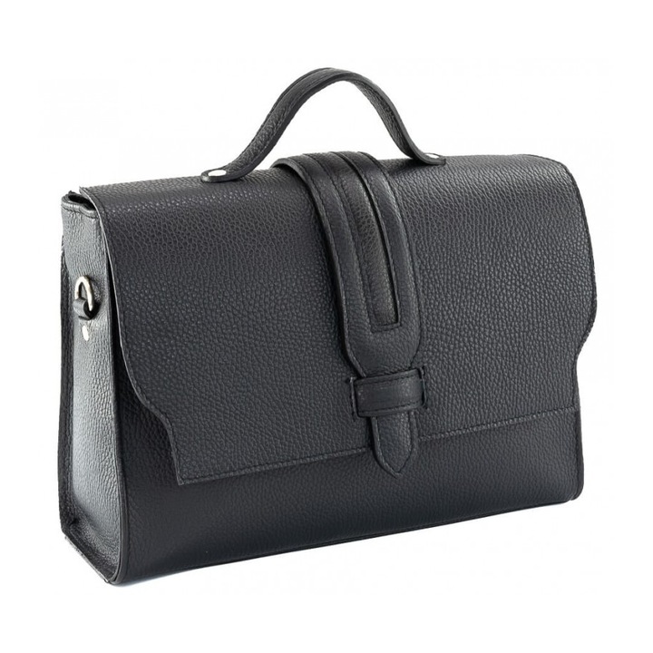 Geanta cu maner, din piele naturala neagra, model 221, MAGAZINUL DE GENTI