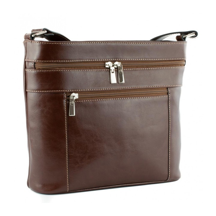 Geanta de umar cu fermoare, din piele naturala maro coniac, model 262, MAGAZINUL DE GENTI