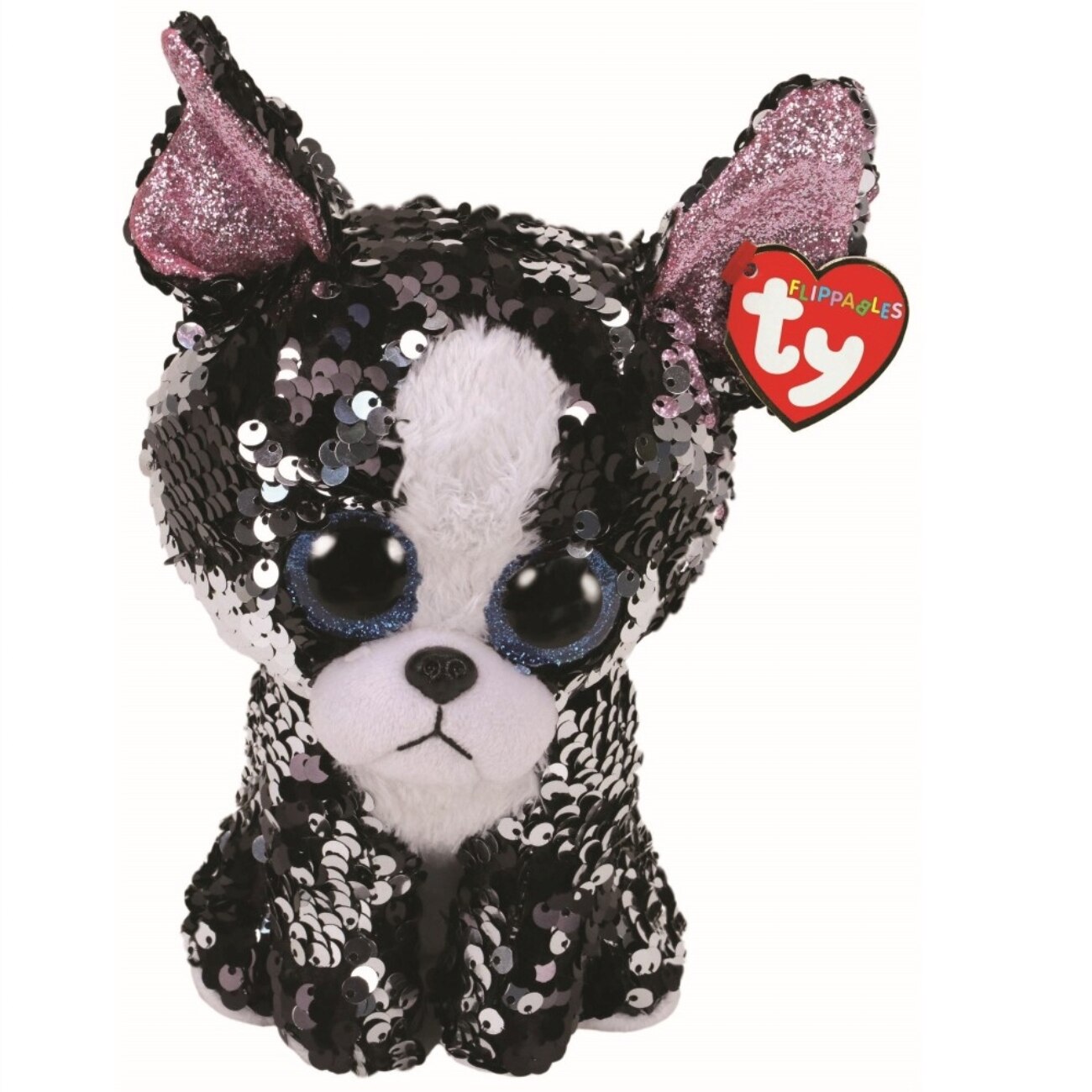 Jucarie de plus TY - Beanie Boos, Catelusa Portia, cu paiete, 24 cm