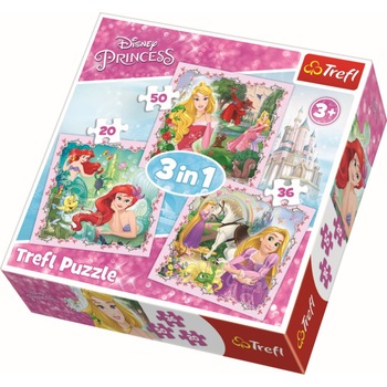 Puzzle Trefl 3 in 1, Disney Princess, 20/36/50 piese Puzzle Trefl 3 in 1, Disney Princess, 20/36/50 piese