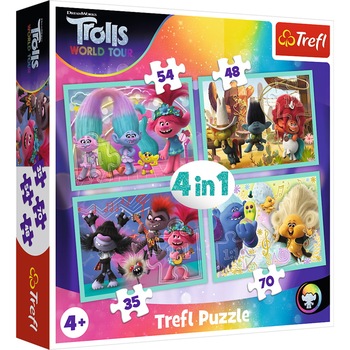 Puzzle Trefl 4 in 1, Trolls World Tour, 35/48/54/70 piese Puzzle Trefl 4 in 1, Trolls World Tour, 35/48/54/70 piese