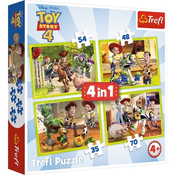 Puzzle Trefl 4 in 1, Toy Story 4, Eroii in actiune 35/48/54/70 piese Puzzle Trefl 4 in 1, Toy Story 4, Eroii in actiune 35/48/54/70 piese