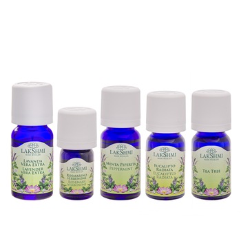 Set uleiuri esentiale, Lakshmi, tratament alternativ preventia racelii si a gripei, 5 bucati, 45 ml Set uleiuri esentiale, Lakshmi, tratament alternativ preventia racelii si a gripei, 5 bucati, 45 ml