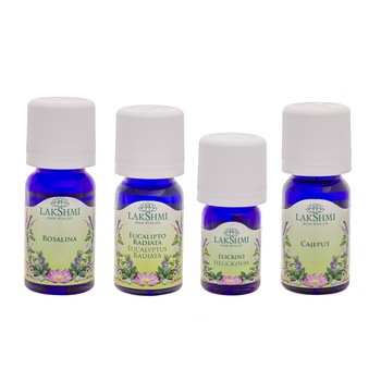 Set uleiuri esentiale, Lakshmi, tratament alternativ guturai si mucozitati, 4 bucati, 32 ml Set uleiuri esentiale, Lakshmi, tratament alternativ guturai si mucozitati, 4 bucati, 32 ml