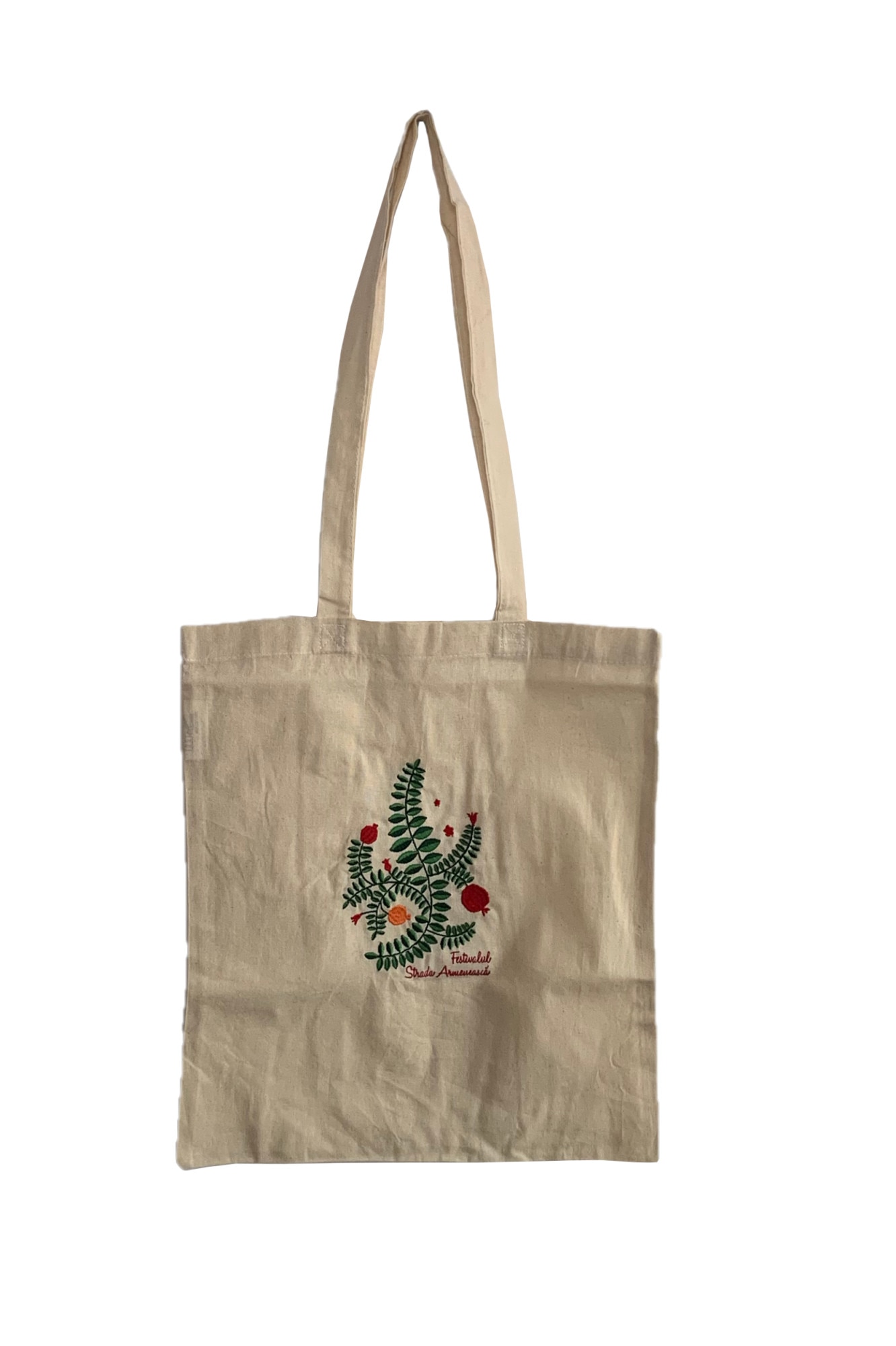 Sacosa de panza din bumbac natur, Festivalul Strada Armeneasca, brodata, 38 x 42 cm