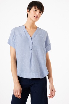 Marks & Spencer, Bluza de in cu guler tip tunica, Albastru azur Marks & Spencer, Bluza de in cu guler tip tunica, Albastru azur