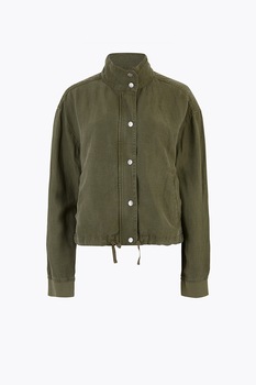 Marks & Spencer, Jacheta din amestec de lyocell si in, cu guler mediu, Verde oliv Marks & Spencer, Jacheta din amestec de lyocell si in, cu guler mediu, Verde oliv