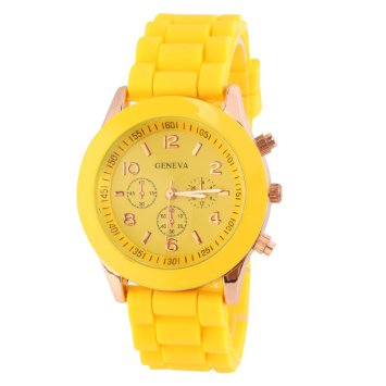 Ceas Dama Geneva Silicone Elegant Sport Casual Galben