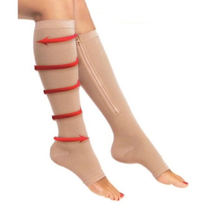 Zip Sox Zokni, tömörítő hatású, segíti a lábak vérkeringését, cipzárral, S / M méret, bőrszín