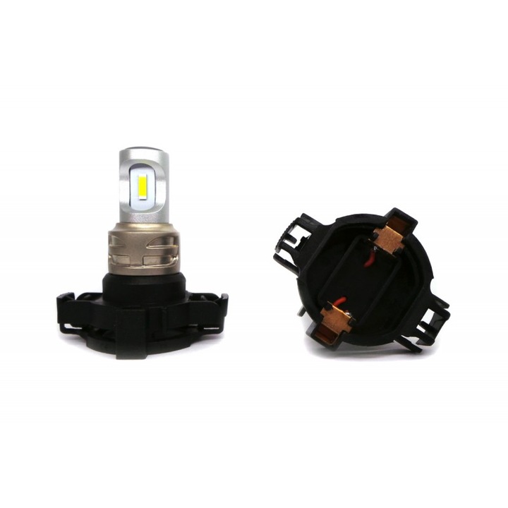 LED autóizzó, motoLEDy, PY24W, 12V, 1400 lumen, CANBUS funkcióval, polaritásmentes, 5500K xenon fehér, nappali menetfényhez, 2 darabos készlet, 30 SMD 3030 LED-del, 360°-os világítási szög, ütésálló, azonnali indítás, 50 000 órás élettartam