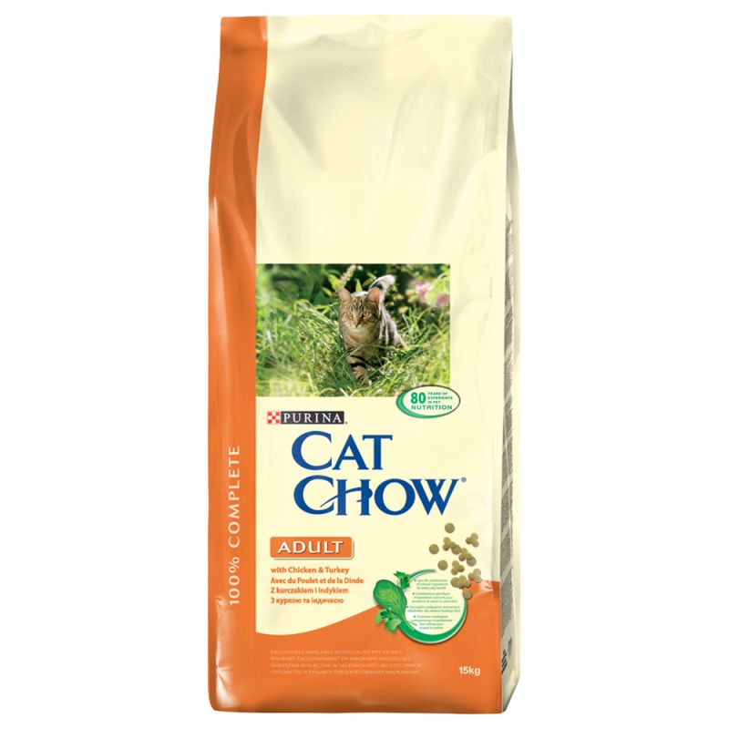 Hrana uscata pentru pisici, Cat Chow Adult, curcan si pui, 15 kg