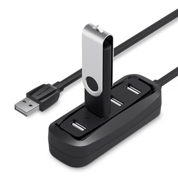Hub USB 2.0, 4 porturi Adaptor USB Splitter OTG , cablu 15cm , negru,Vention Hub USB 2.0, 4 porturi Adaptor USB Splitter OTG , cablu 15cm , negru,Vention
