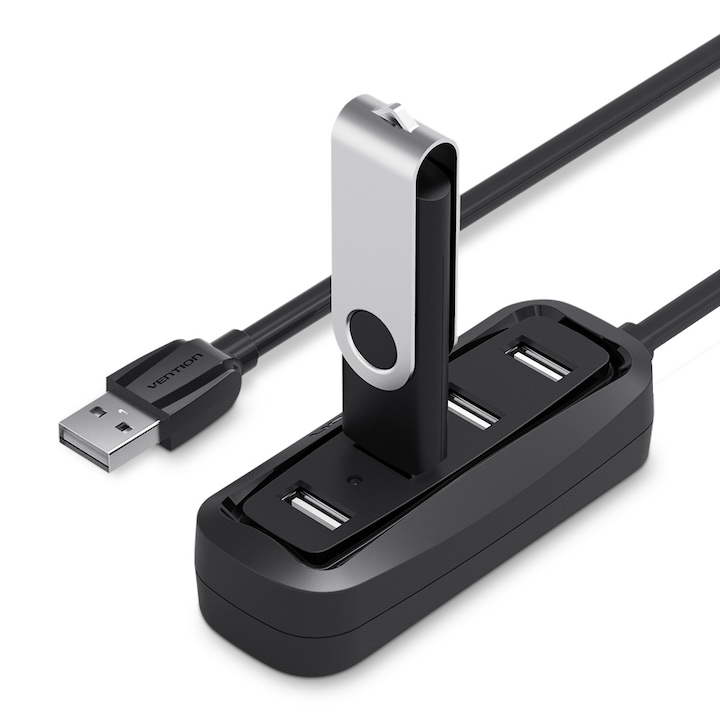 Hub USB 2.0, 4 porturi Adaptor USB Splitter OTG , cablu 15cm , negru,Vention
