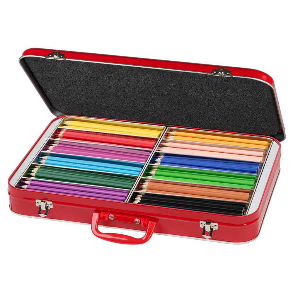 Creioane colorate 300 buc triunghiulare in cutie de metal Faber-Castell