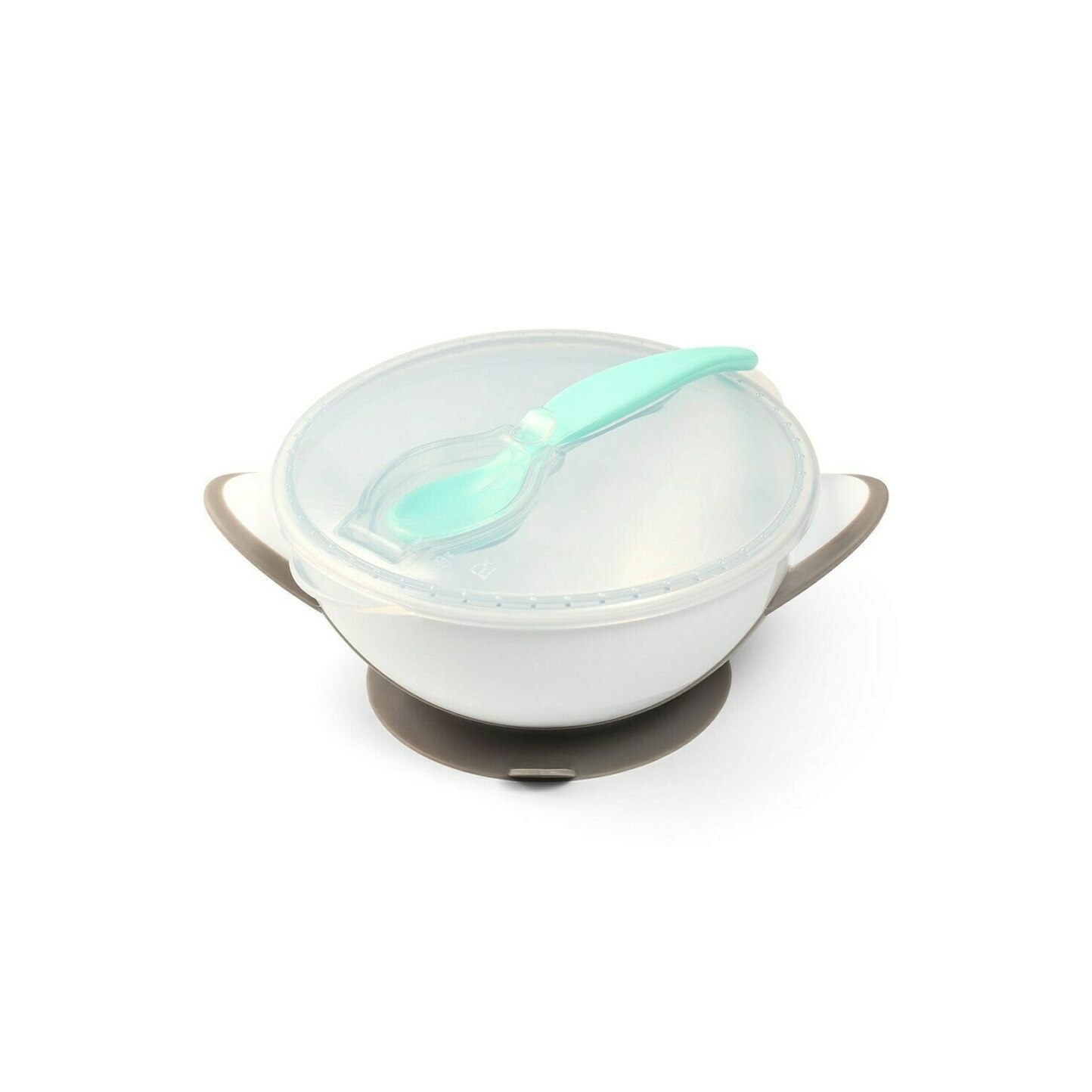 Set castronas cu ventuza si lingurita, gri