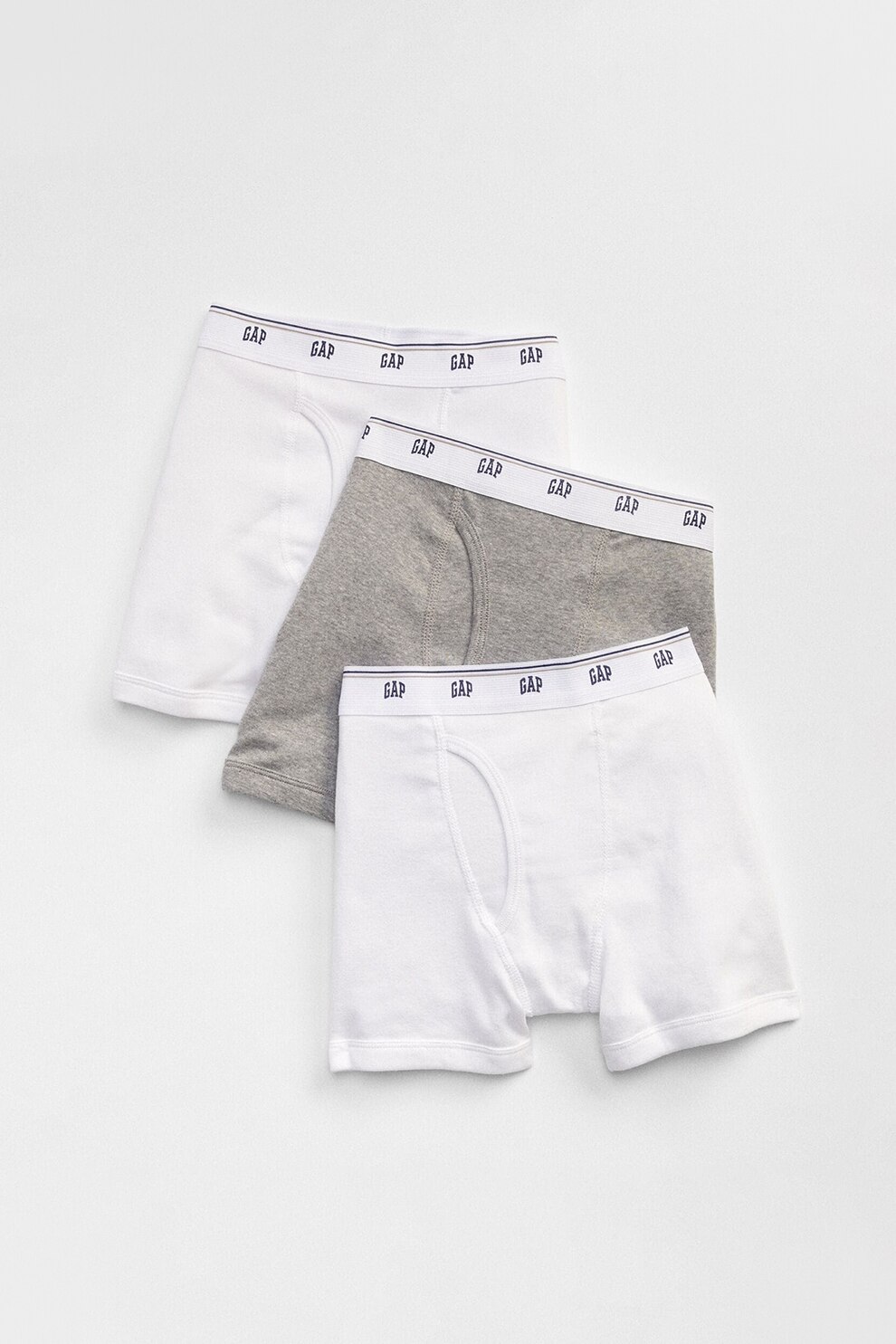GAP, Set 3 perechi de boxeri din bumbac, baieti, banda logo, Gri/Alb, Gri/Alb optic, 130 CM