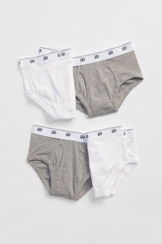 GAP, Set 4 perechi de chiloti din bumbac, baieti, banda logo, Gri/Alb/Bleumarin, Gri/Alb optic/Bleumarin inchis GAP, Set 4 perechi de chiloti din bumbac, baieti, banda logo, Gri/Alb/Bleumarin, Gri/Alb optic/Bleumarin inchis