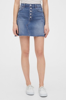 GAP, Fusta mini din denim cu aspect decolorat, Albastru indigo/Alb GAP, Fusta mini din denim cu aspect decolorat, Albastru indigo/Alb