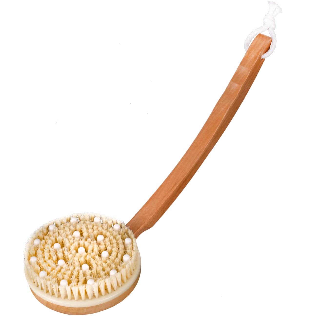 Perie de baie cu maner curbat de lemn, DecorCasa, 10 x 37 cm
