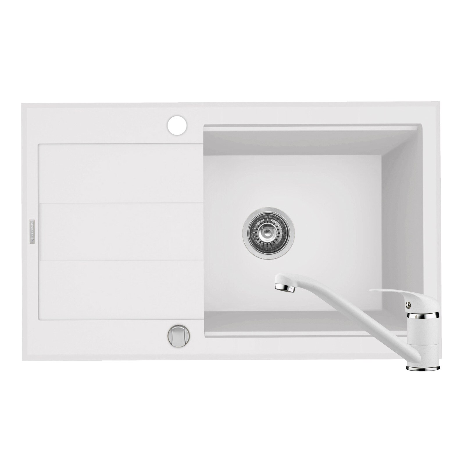 Pachet 2in1 chiuveta granit Pyramis Sparta Lux Plus + Baterie, 780x480mm, adancime 180mm, montare pe blat, cuva reversibila, Alb