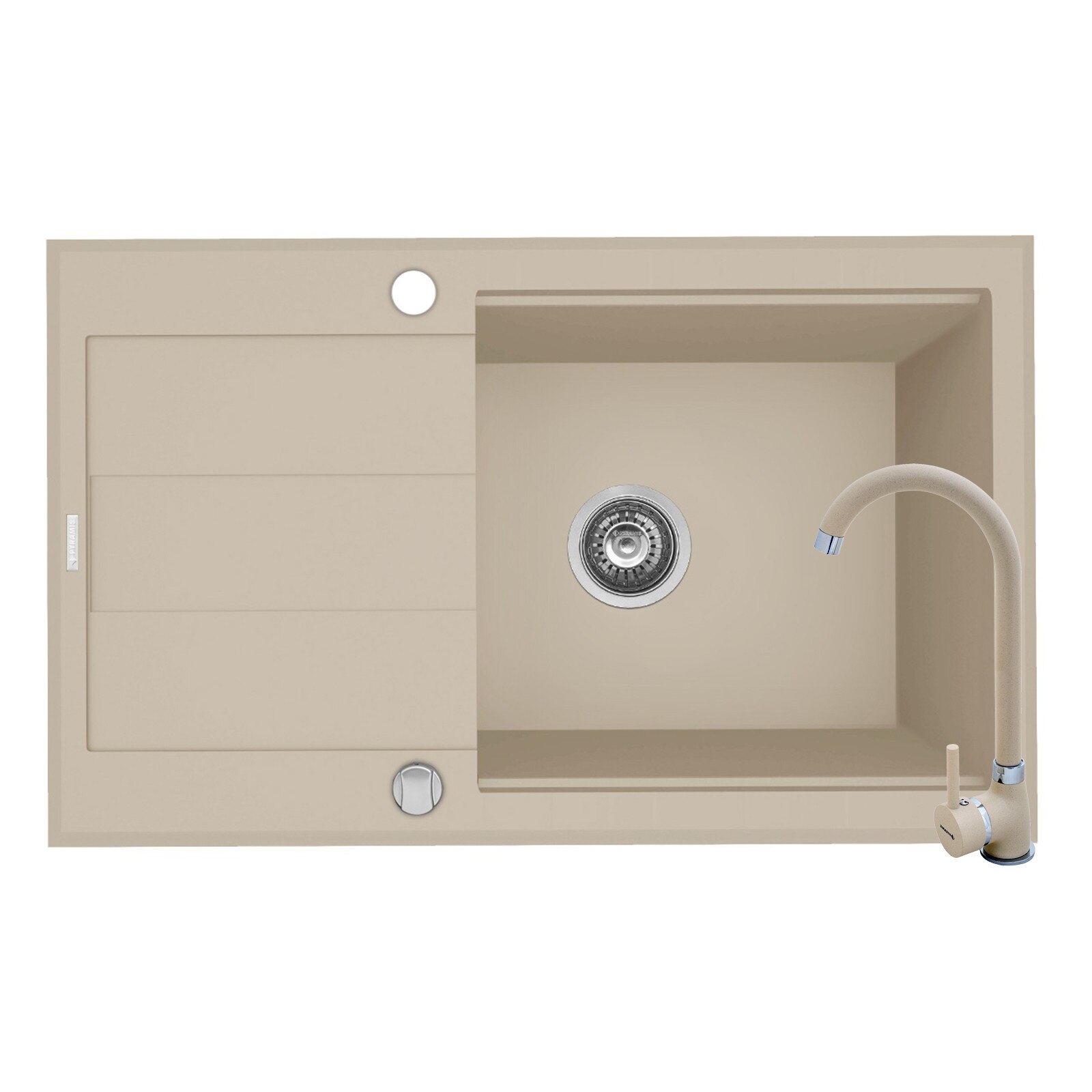 Pachet 2in1 chiuveta granit Pyramis Sparta Lux Plus + Baterie inalta XL, 780x480mm, adancime 180mm, montare pe blat, cuva reversibila, Bej