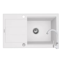Pachet 2in1 chiuveta granit Pyramis Sparta Lux Plus + Baterie inalta, 780x480mm, adancime 180mm, montare pe blat, cuva reversibila, Alb