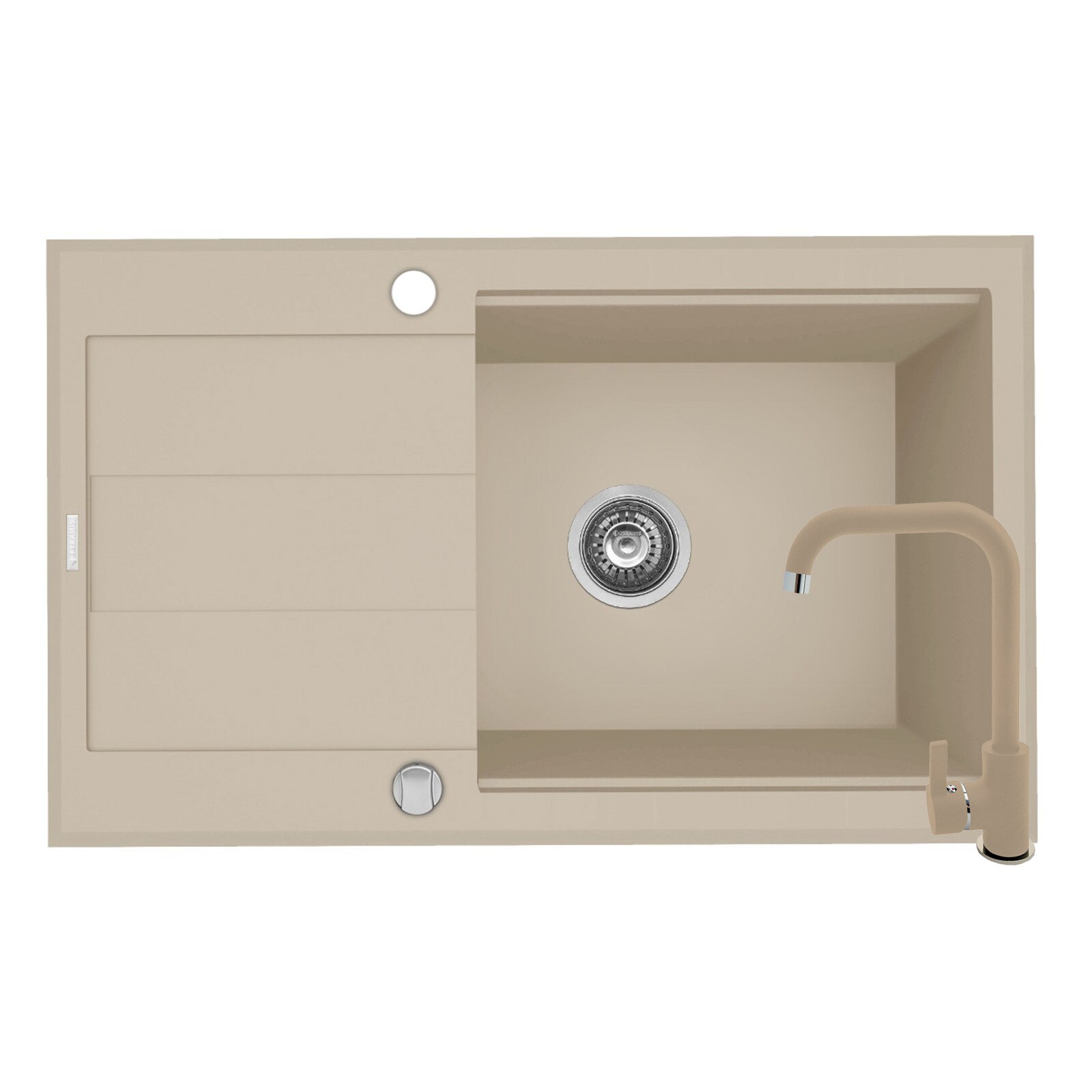 Pachet 2in1 chiuveta granit Pyramis Sparta Lux Plus + Baterie inalta semidreapta, 780x480mm, adancime 180mm, montare pe blat, cuva reversibila, Bej