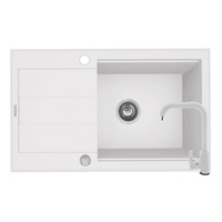 Pachet 2in1 chiuveta granit Pyramis Sparta Lux Plus + Baterie inalta semidreapta, 780x480mm, adancime 180mm, montare pe blat, cuva reversibila, Alb