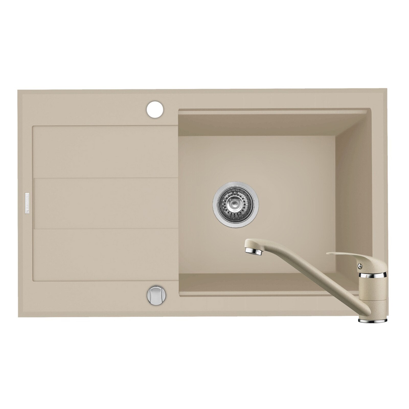 Pachet 2in1 chiuveta granit Pyramis Sparta Lux Plus + Baterie, 780x480mm, adancime 180mm, montare pe blat, cuva reversibila, Bej