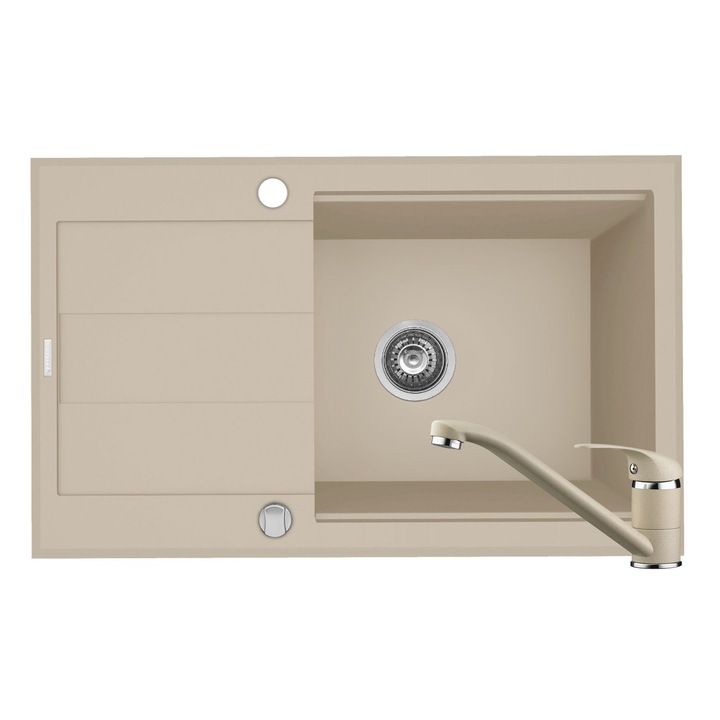 Pachet 2in1 chiuveta granit Pyramis Sparta Lux Plus + Baterie, 780x480mm, adancime 180mm, montare pe blat, cuva reversibila, Bej