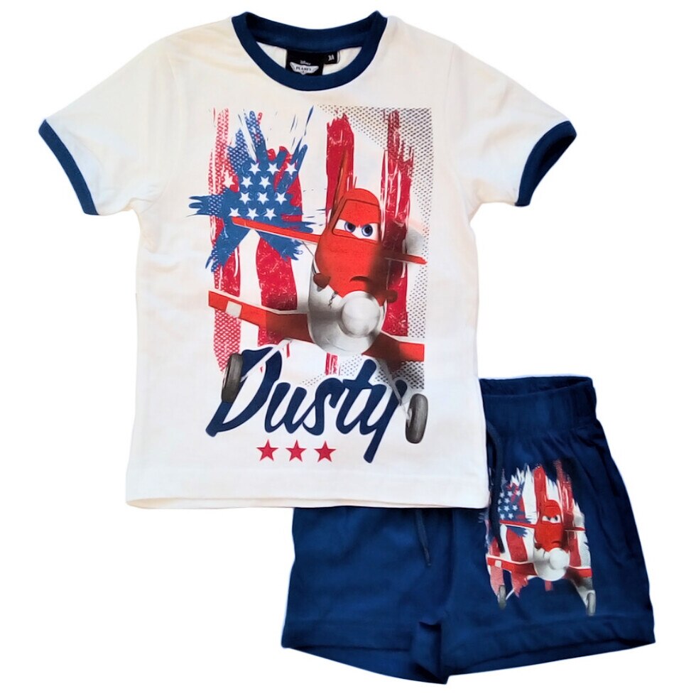 Set tricou cu maneca scurta si pantalon scurti, Disney Planes,, Alb, 128 CM