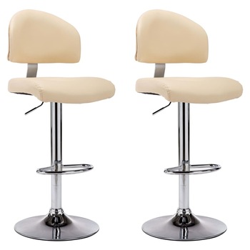 Set 2 scaune de bar, vidaXL, Piele ecologica/Otel, 43 x 47 x (98-119) cm, Crem