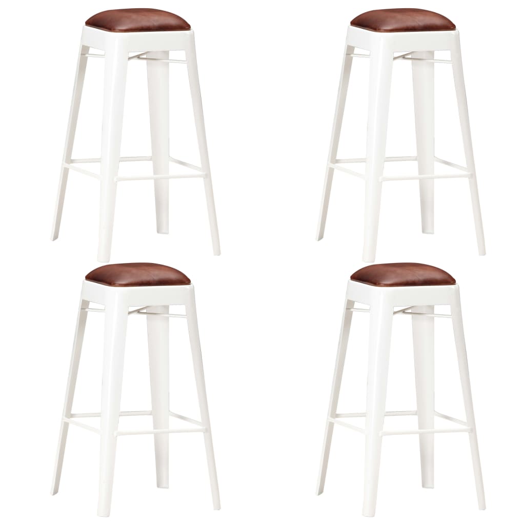 Set 4 scaune de bar, vidaXL, Piele naturala/Otel, 39 x 39 x 75 cm, Alb